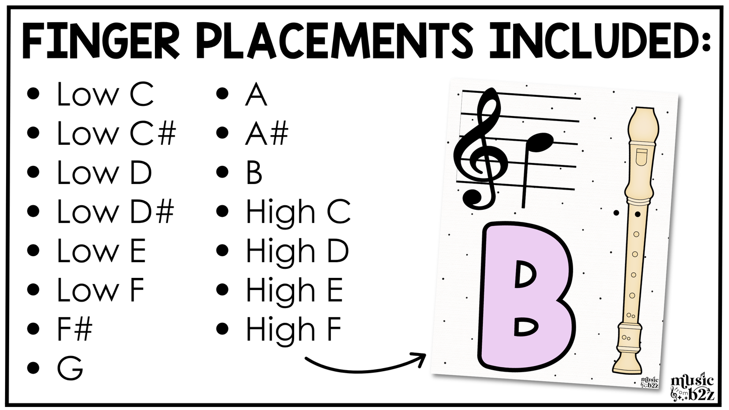 Pastel Recorder Fingering Charts & Rules Posters Music Classroom Decor