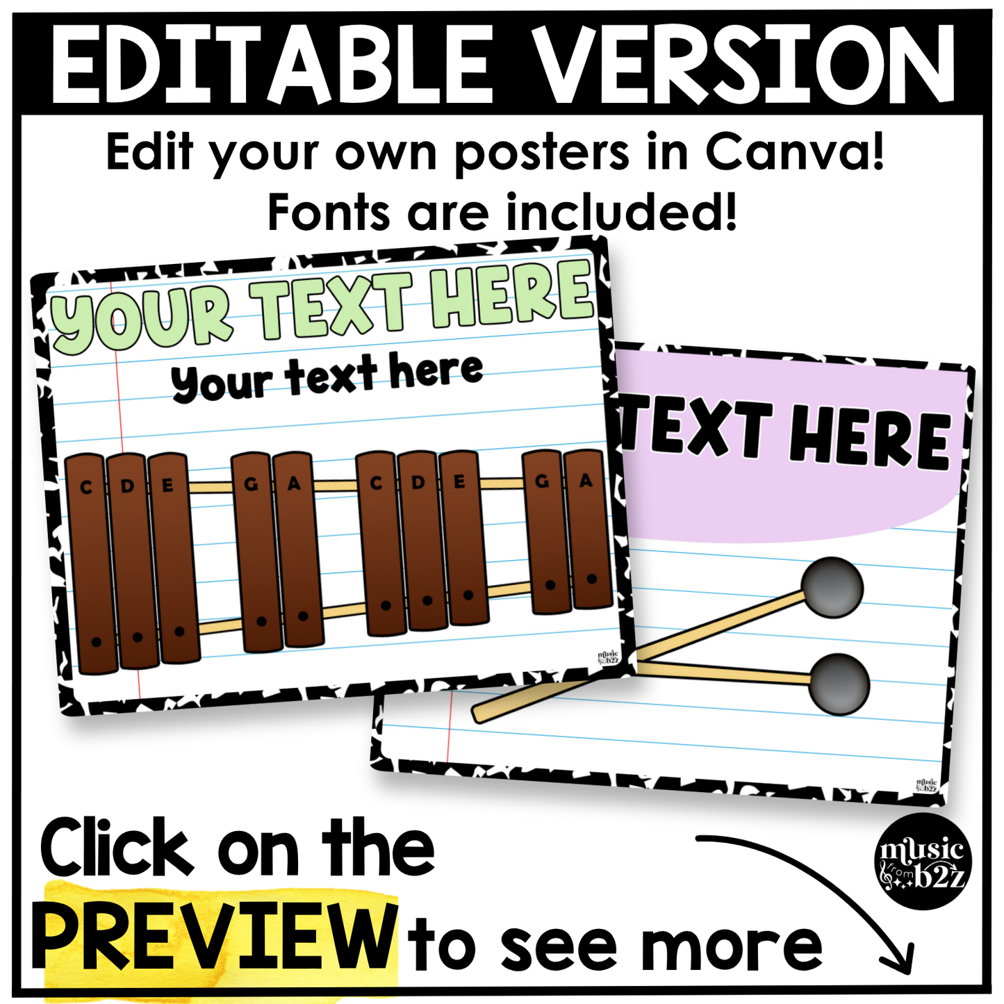 Pastel Composition Notebook Orff Instrument Rules & Setups Posters Elementary Music Classroom Decor