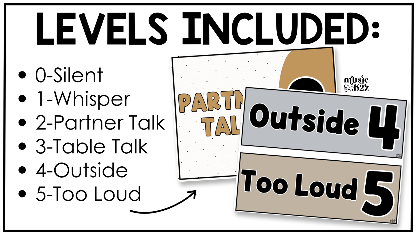 Neutral Voice Level Volume Chart Posters Elementary Music Classroom Decor
