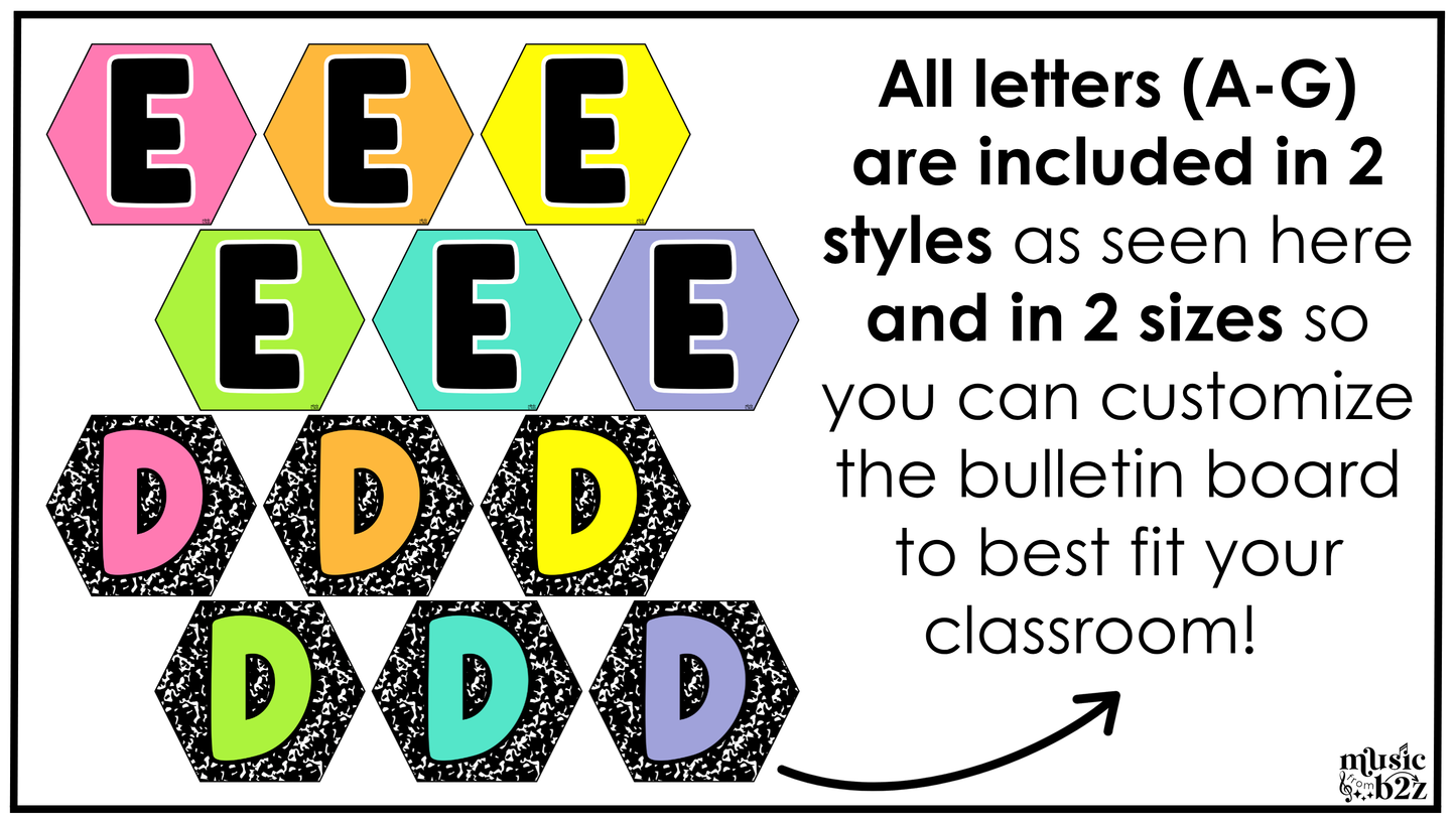 Bright Composition Treble Clef Bulletin Board Music Classroom Decor Lines & Spaces