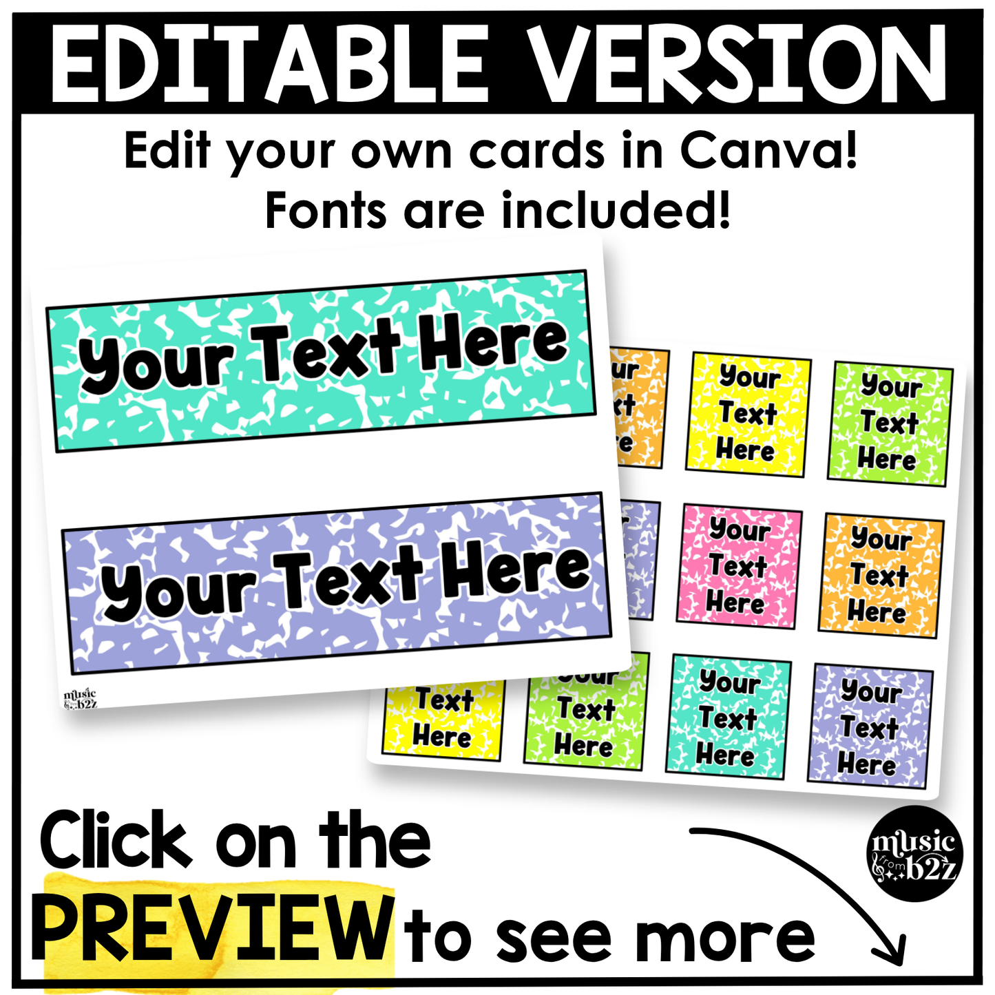 Bright Composition Notebook Calendar Editable Elementary Music Classroom Decor