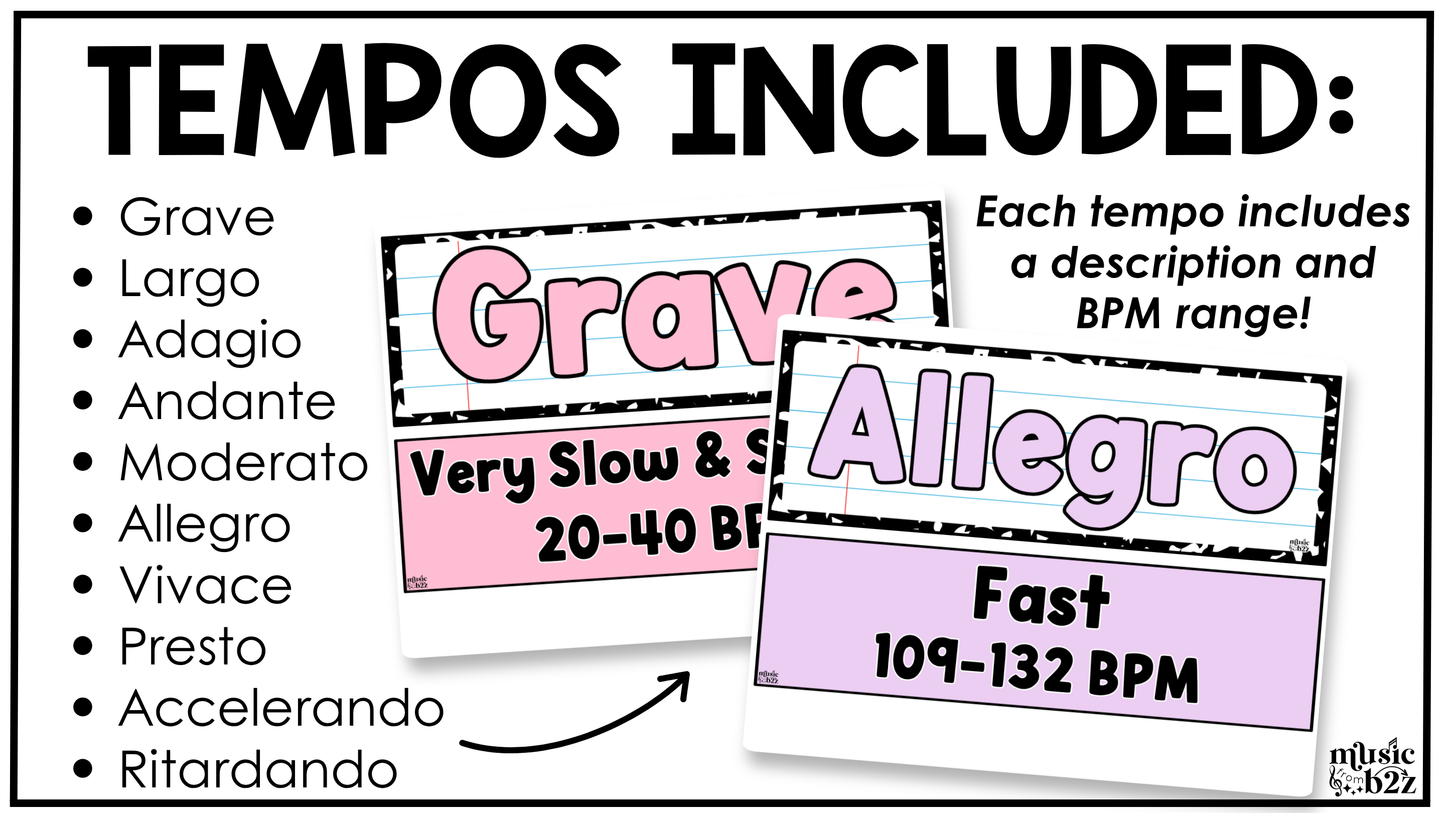 Pastel Composition Music Tempo & Form Posters Elementary Music Classroom Decor Editable