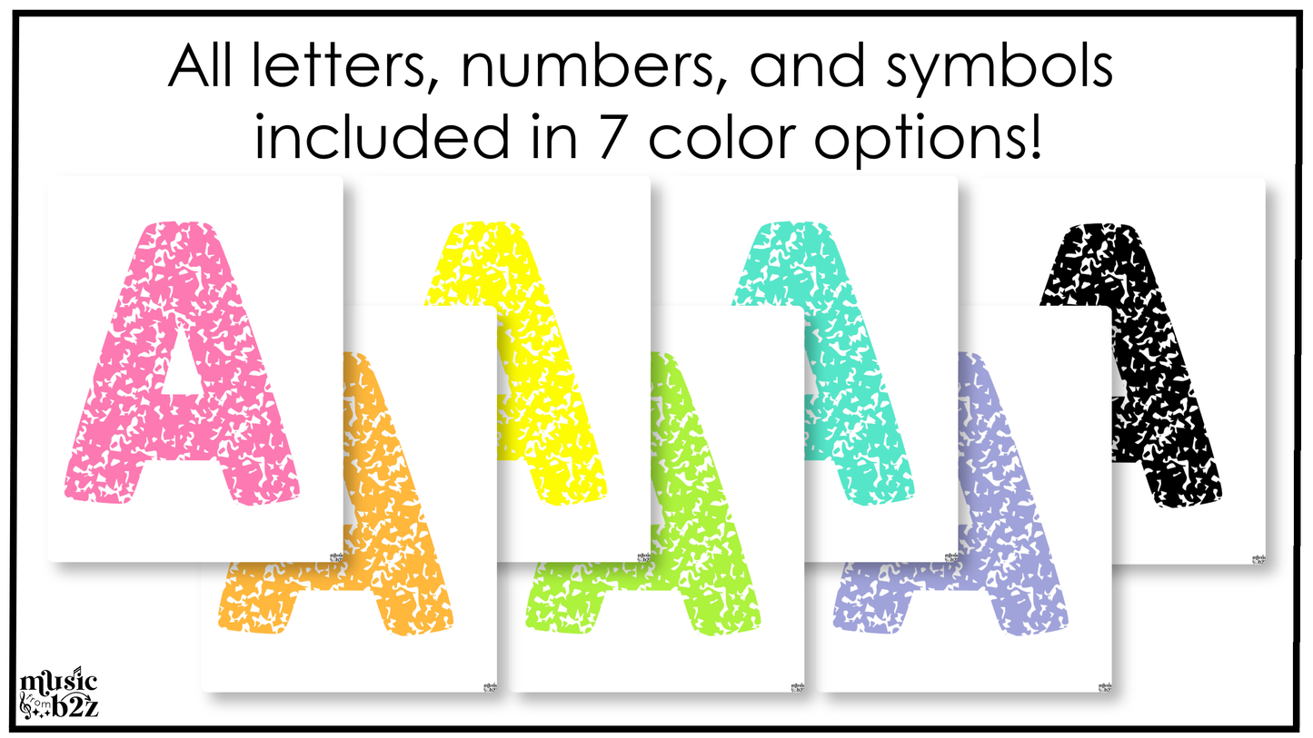 Bright Composition Bulletin Board Letters Numbers Symbols Elementary Music Classroom Decor