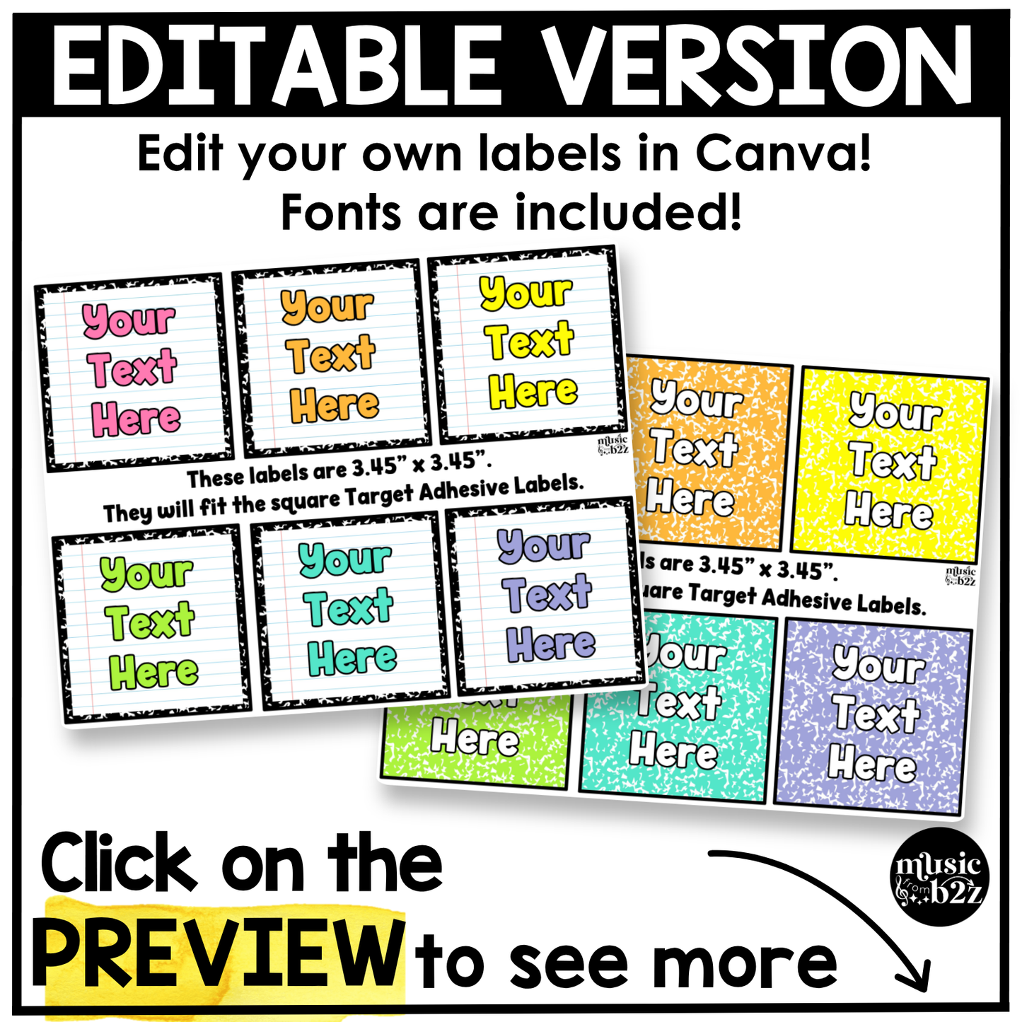 Bright Composition Notebook Classroom Instrument Labels Music Classroom Decor