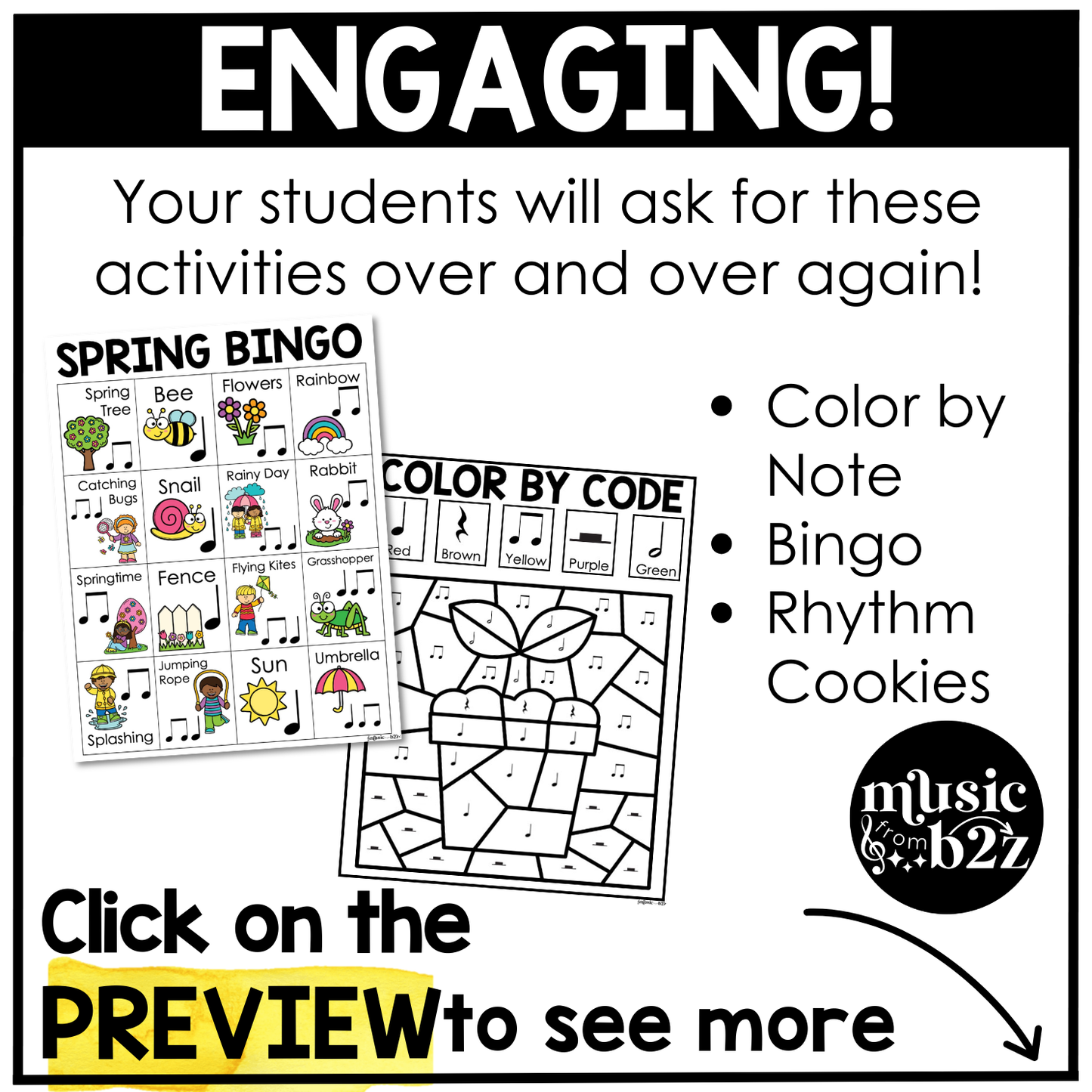 Spring Music Centers BUNDLE Rhythm Worksheets Spring Music Games