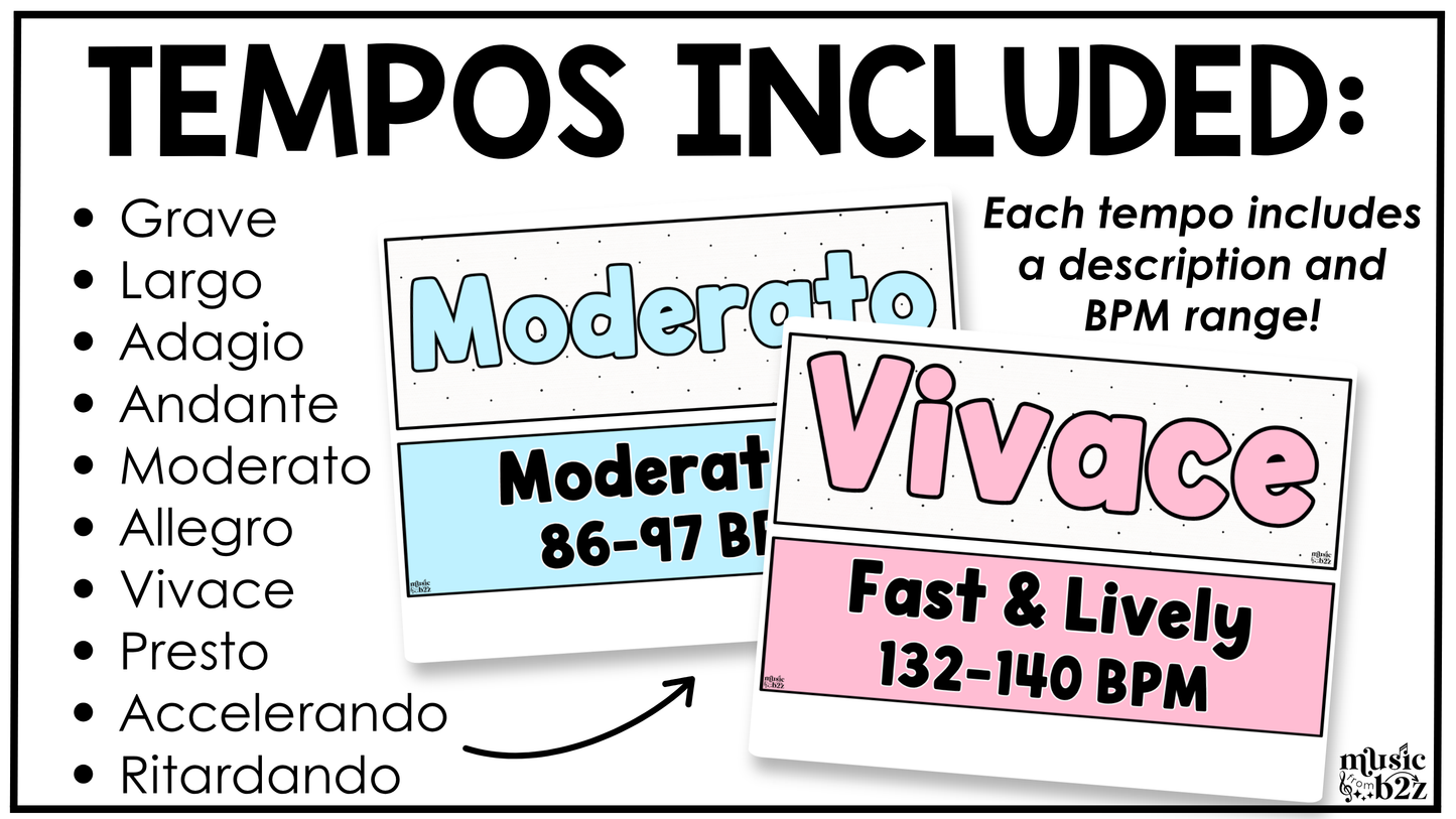 Pastel Music Tempo & Form Posters Elementary Music Classroom Decor Editable