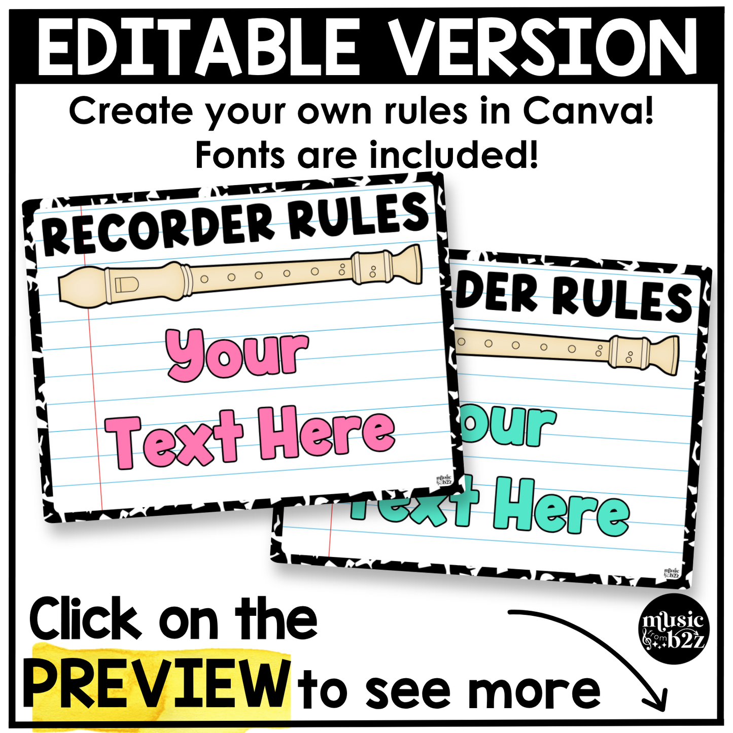 Bright Composition Recorder Fingering Charts & Rules Posters Music Classroom Decor
