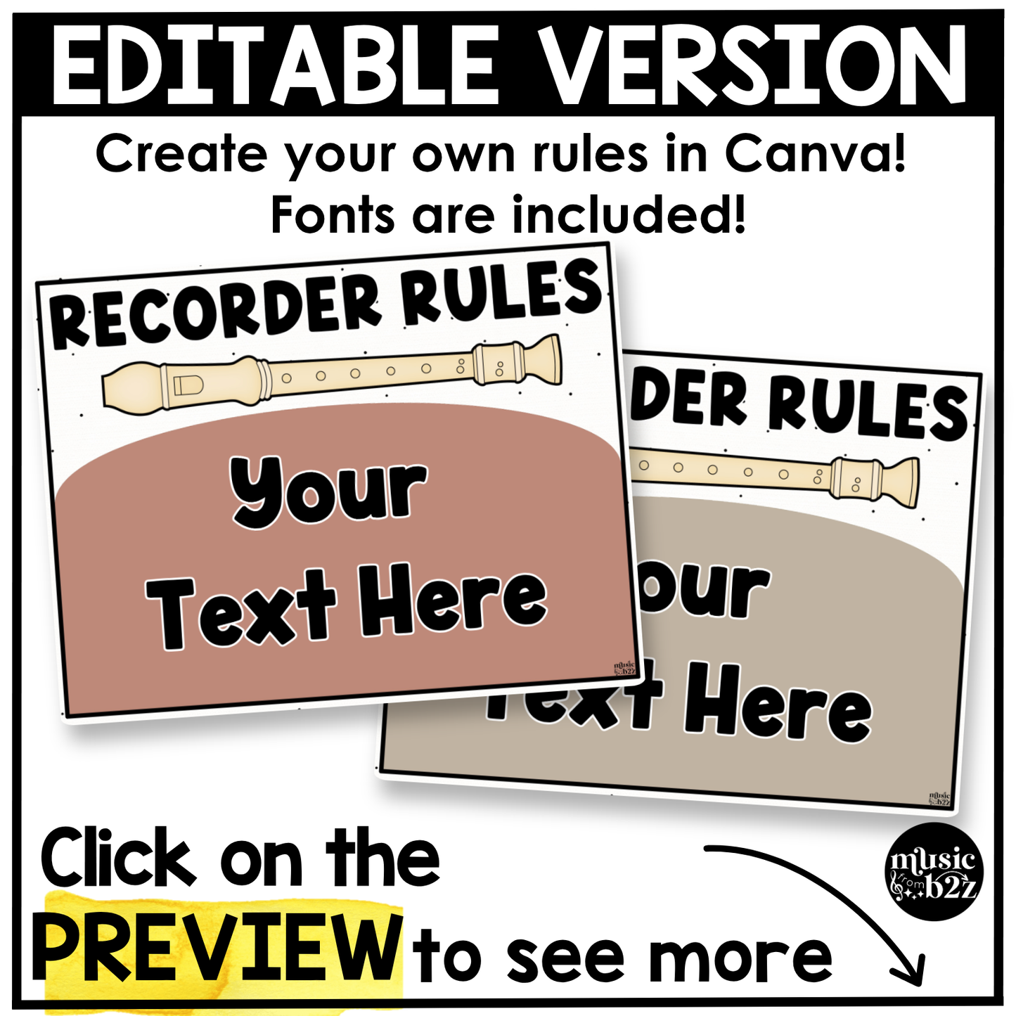 Neutral Recorder Fingering Charts & Rules Posters Music Classroom Decor