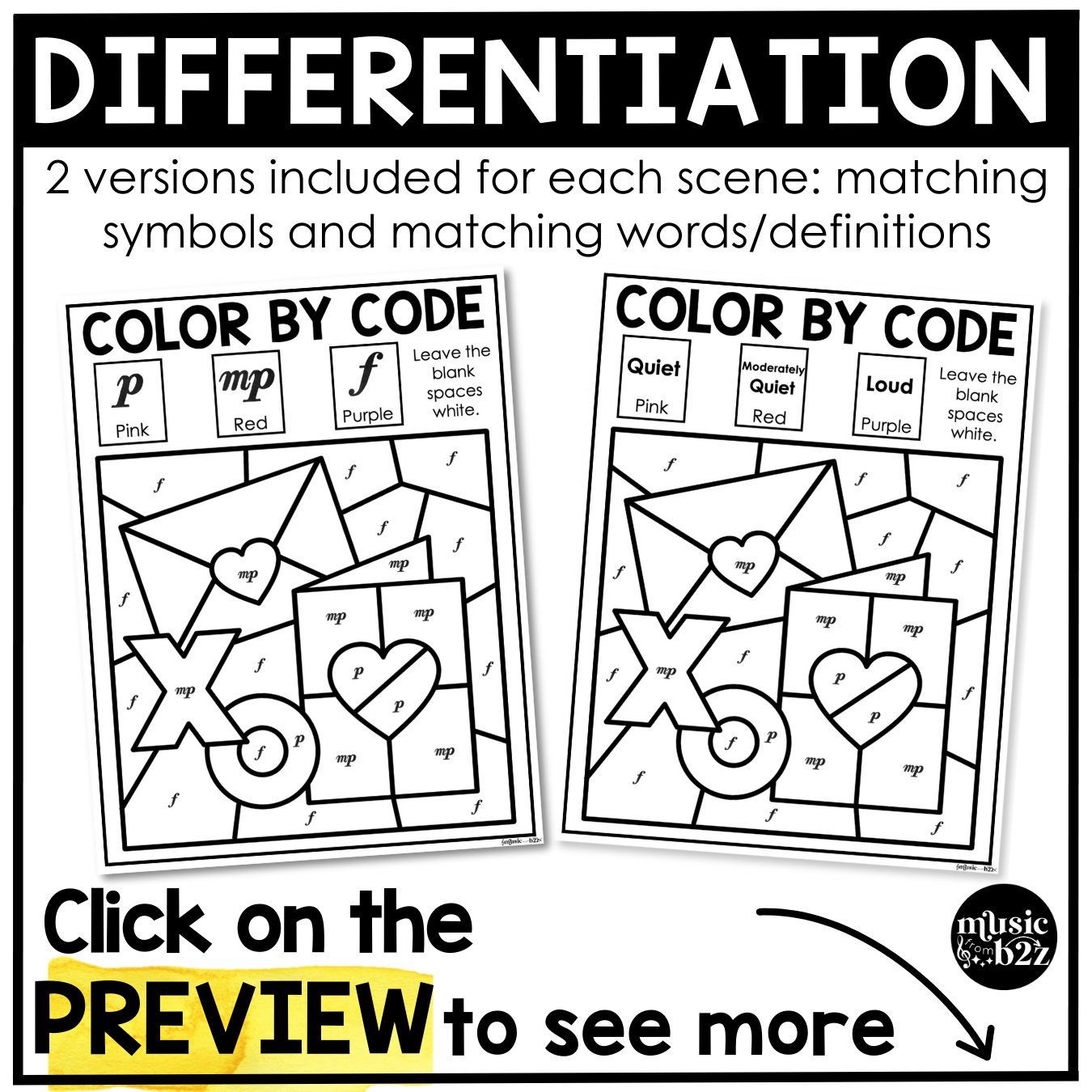 Valentine's Day Music Coloring Pages Color by Note Music Worksheets Dynamics