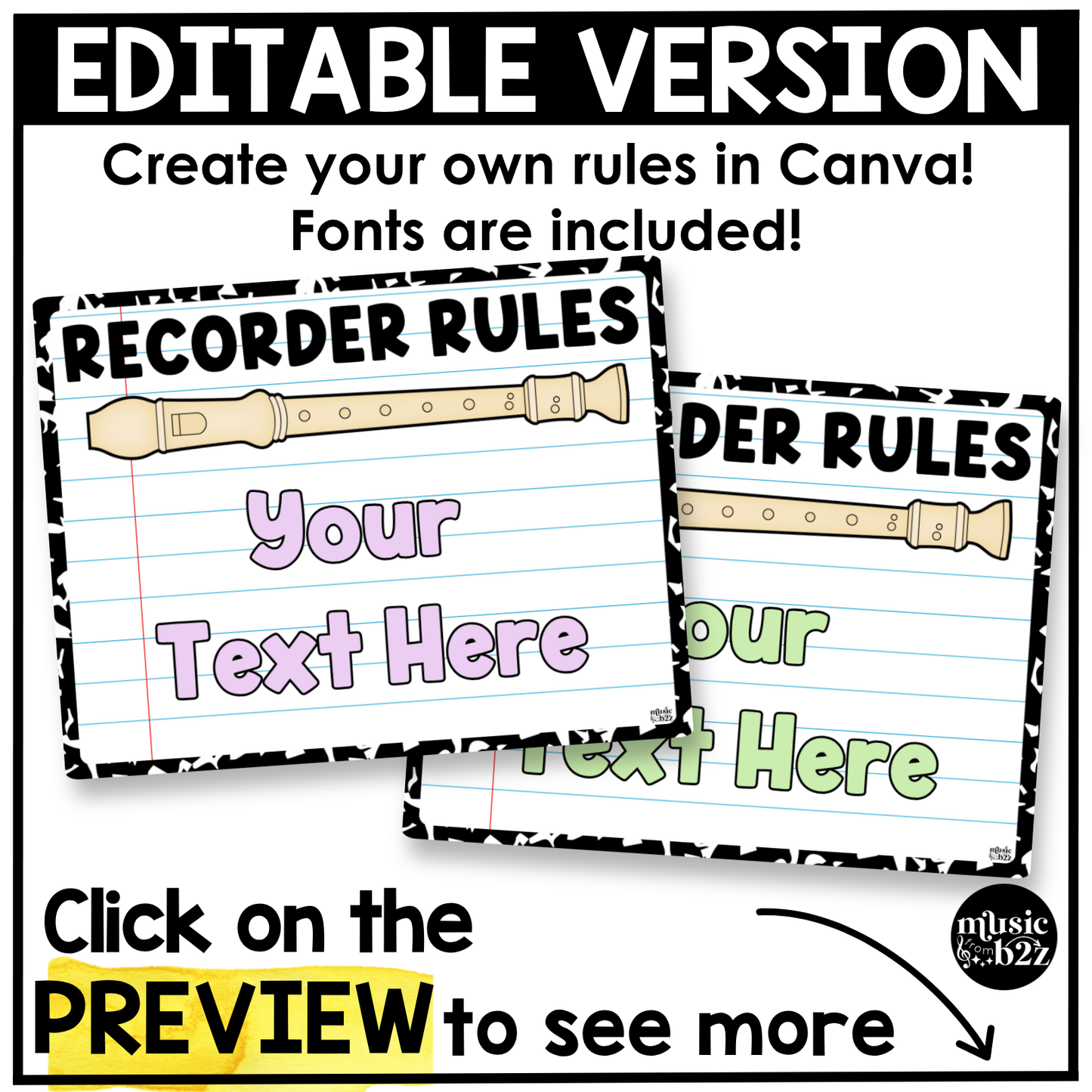 Pastel Composition Recorder Fingering Charts & Rules Posters Music Classroom Decor