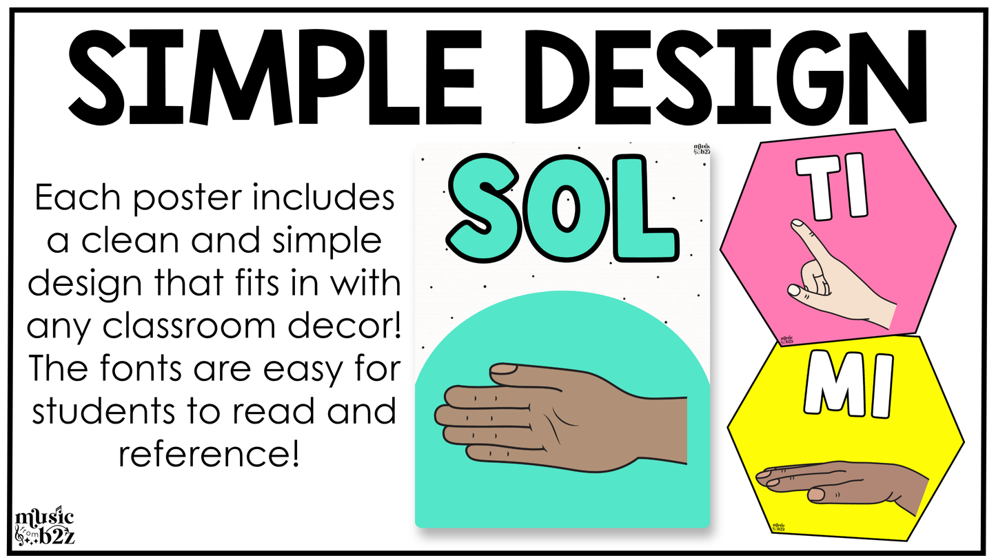 Bright Solfege Hand Signs Posters Curwen Elementary Music Classroom Decor