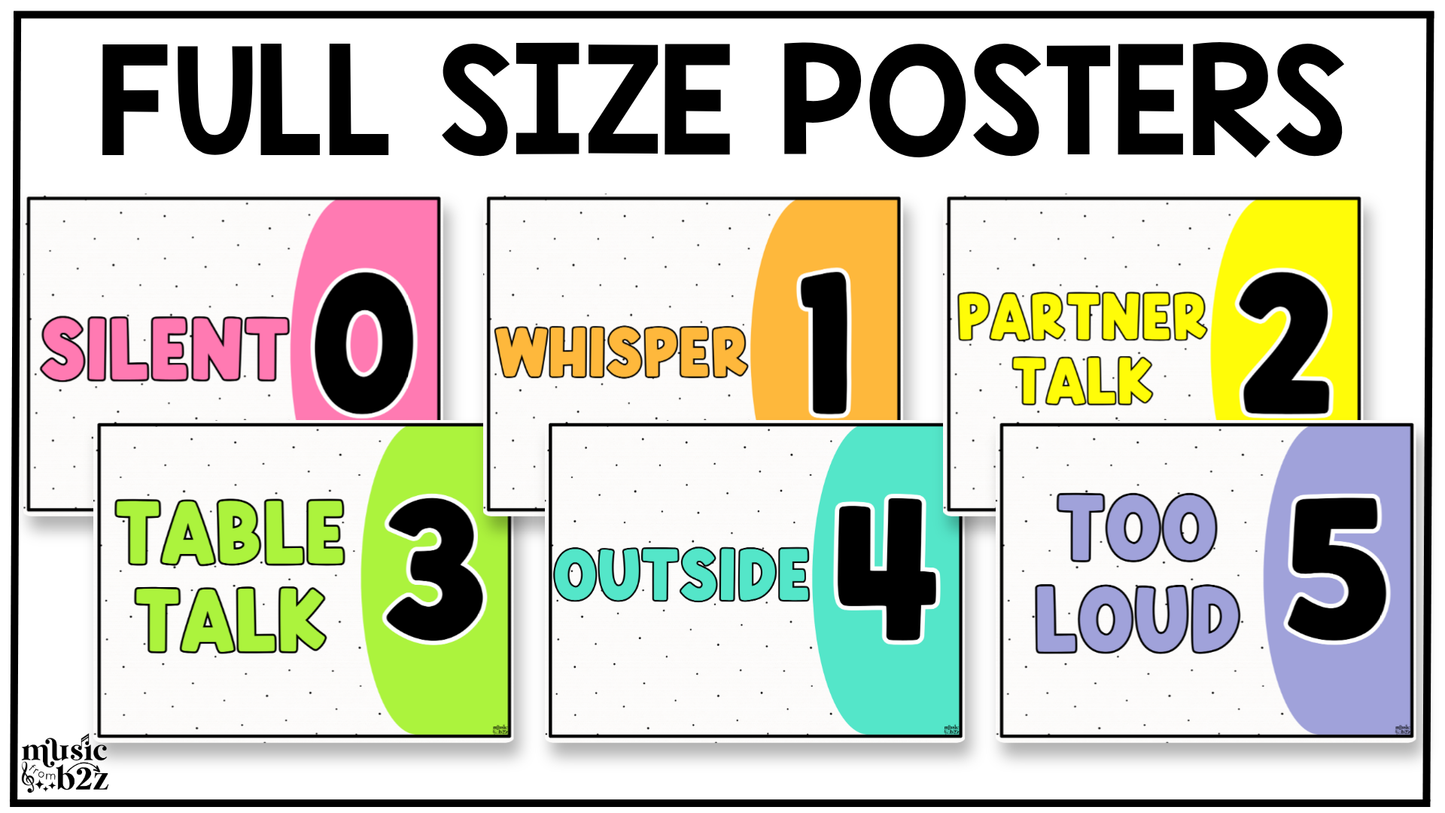 Bright Voice Level Volume Chart Posters Elementary Music Classroom Decor