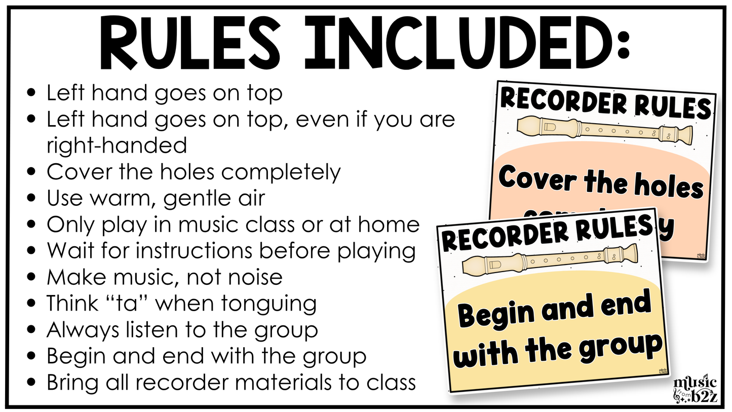 Pastel Recorder Fingering Charts & Rules Posters Music Classroom Decor