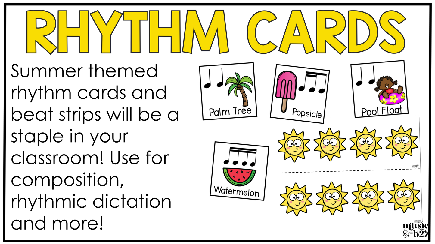 Summer Music Centers BUNDLE Summer Rhythm Worksheets Music Games Sub Plans