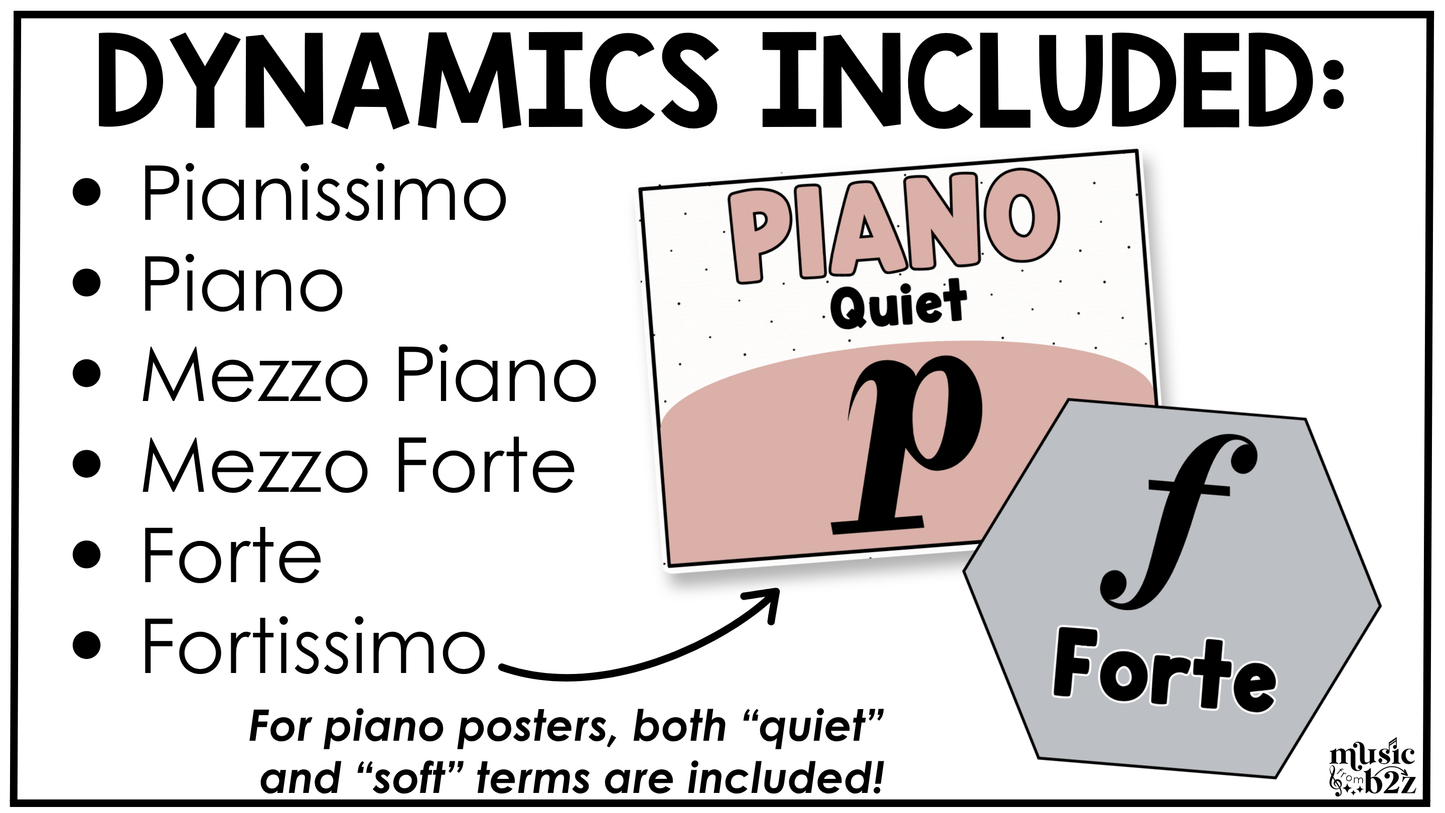 Neutral Music Symbols & Dynamics Posters Elementary Music Classroom Decor
