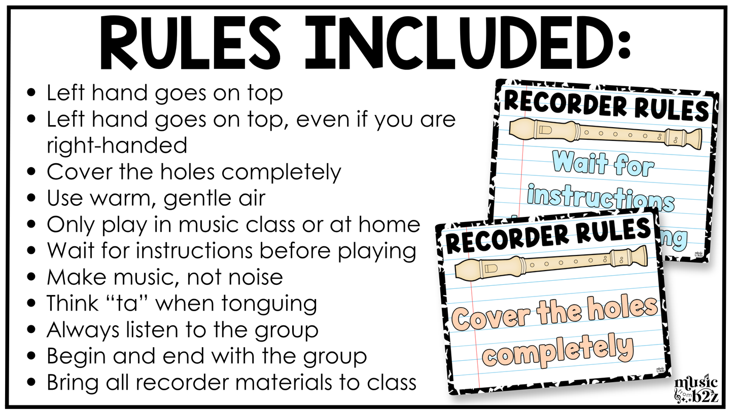 Pastel Composition Recorder Fingering Charts & Rules Posters Music Classroom Decor