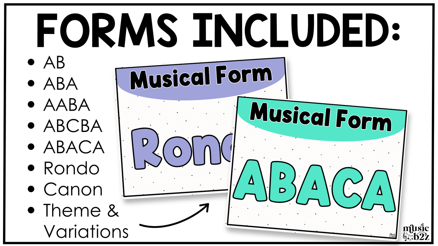 Bright Music Tempo & Form Posters Elementary Music Classroom Decor Editable