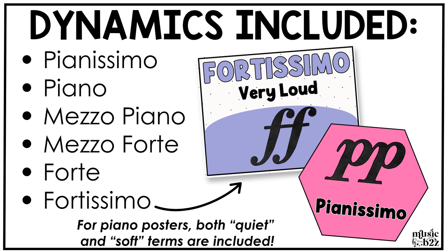 Bright Music Symbols & Dynamics Posters Elementary Music Classroom Decor