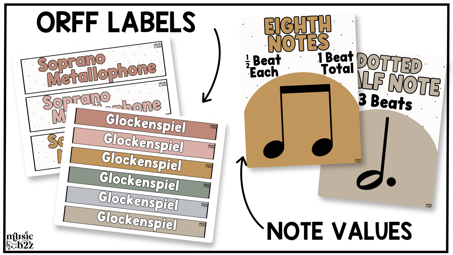 Neutral Music Classroom Decor BUNDLE Music Posters Bulletin Board