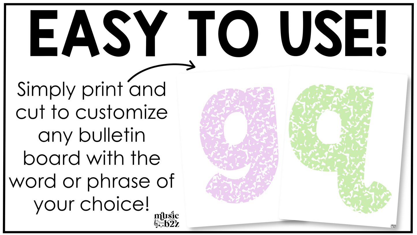 Pastel Composition Bulletin Board Letters Numbers Symbols Elementary Music Classroom Decor