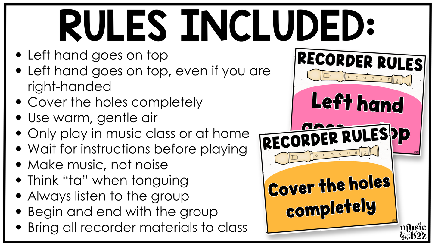Bright Recorder Fingering Charts & Rules Posters Music Classroom Decor