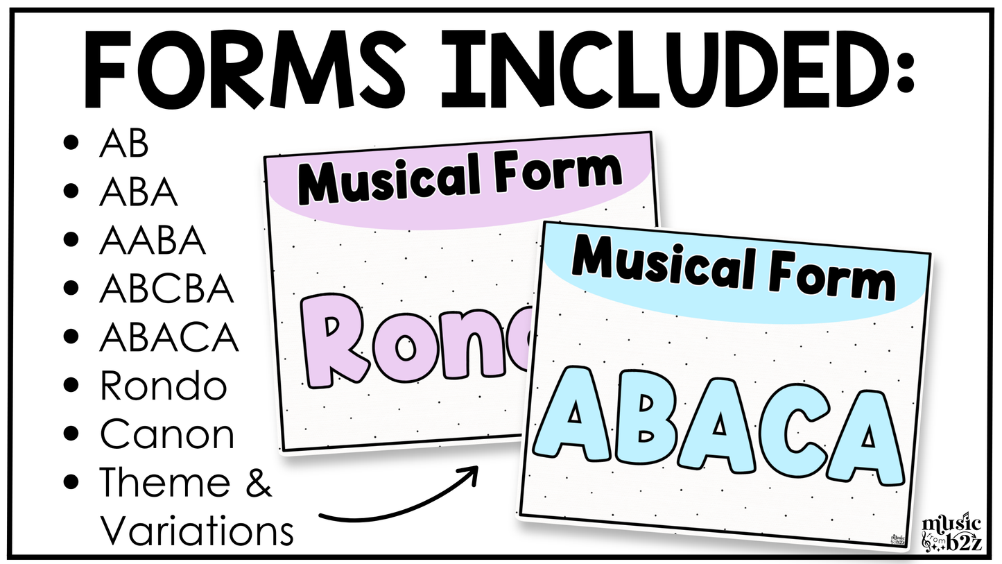 Pastel Music Tempo & Form Posters Elementary Music Classroom Decor Editable