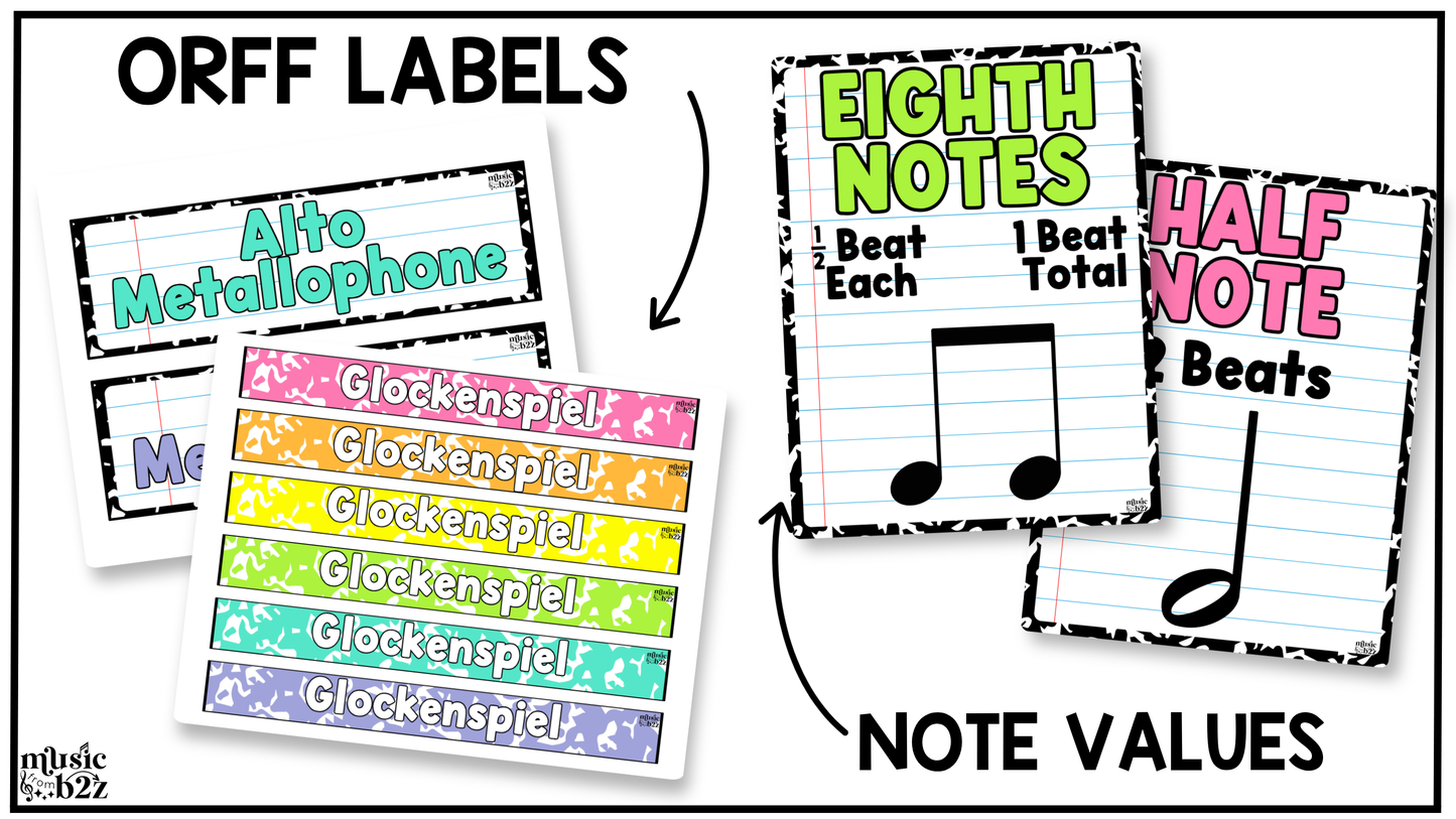 Bright Composition Music Classroom Decor BUNDLE Music Posters Bulletin Board