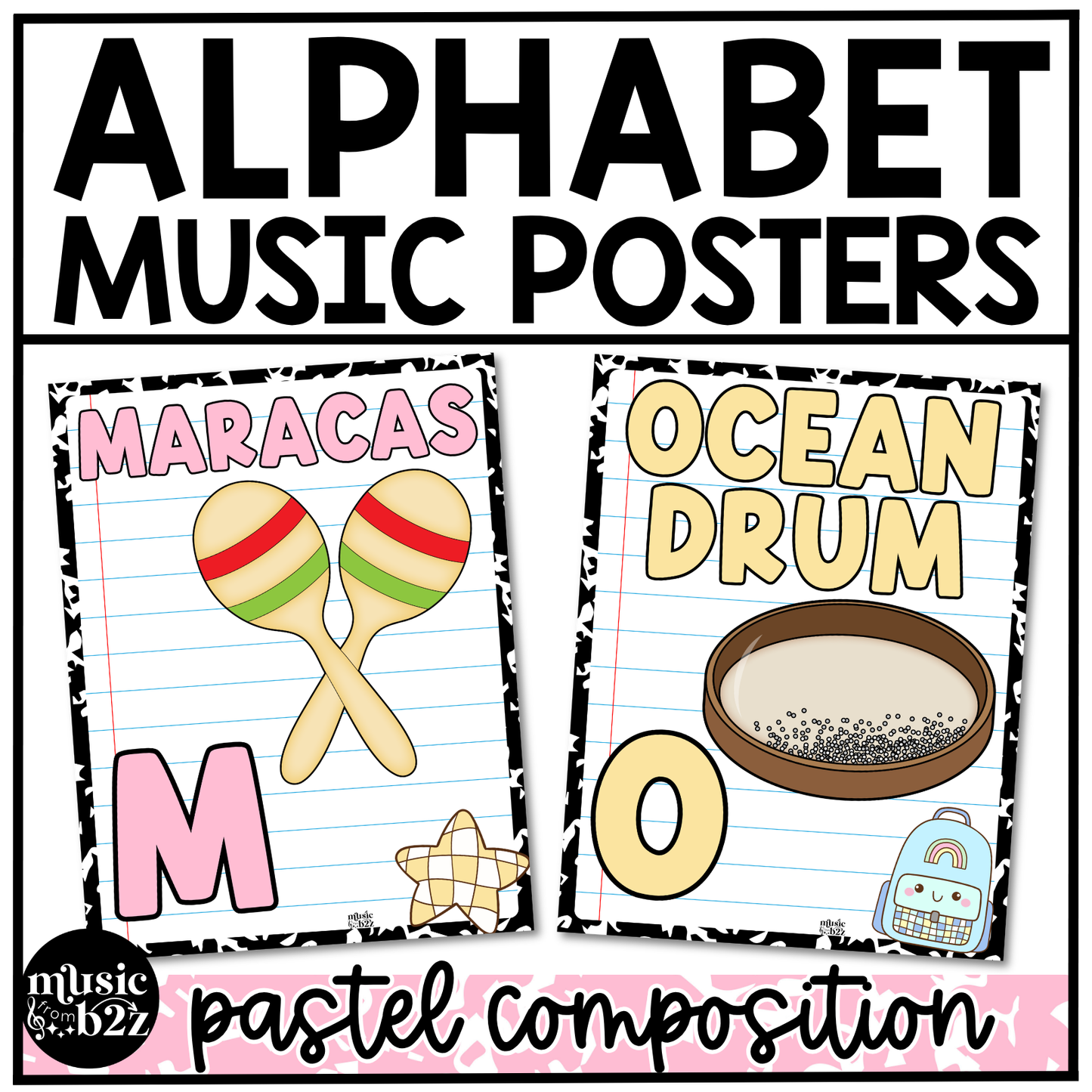 Pastel Composition Notebook Music Alphabet Posters Music Classroom Decor
