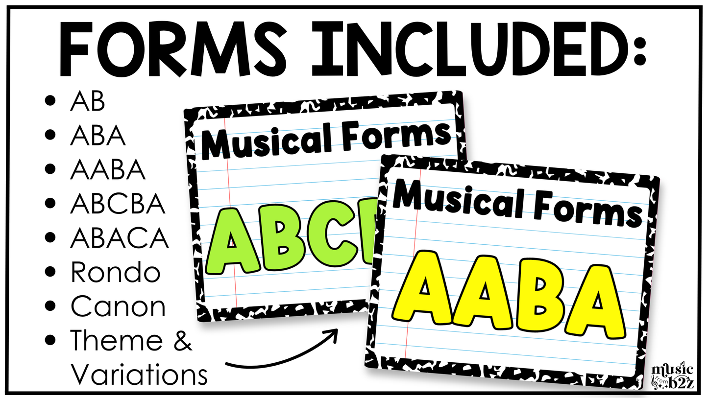 Bright Composition Music Tempo & Form Posters Elementary Music Classroom Decor Editable