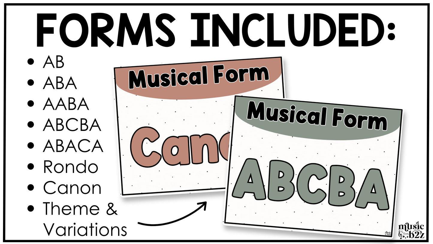Neutral Music Tempo & Form Posters Elementary Music Classroom Decor Editable