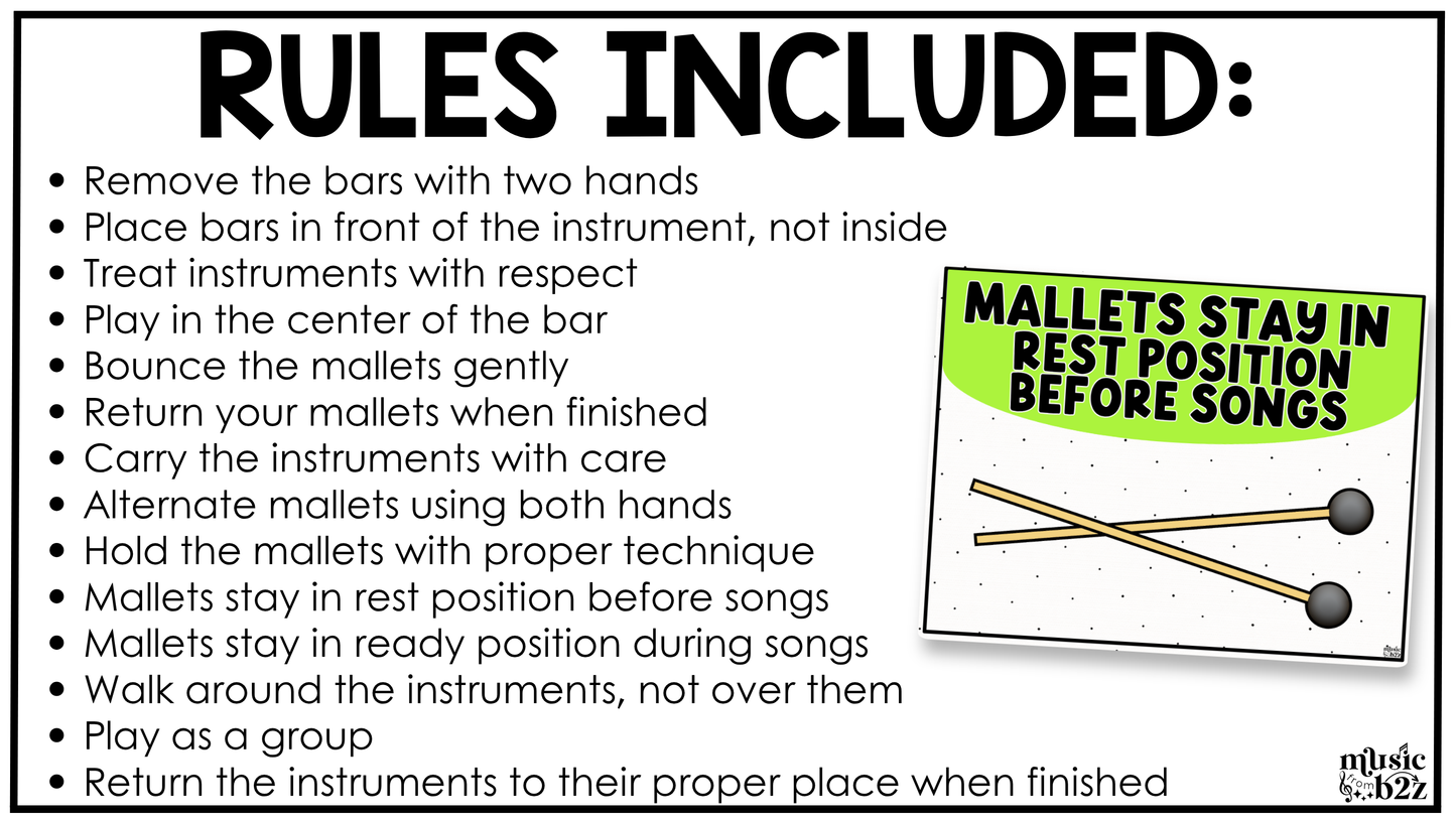 Bright Orff Instrument Rules & Setups Posters Elementary Music Classroom Decor