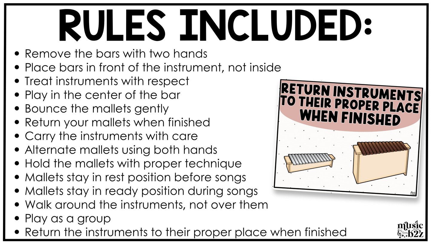 Neutral Orff Instrument Rules & Setups Posters Elementary Music Classroom Decor