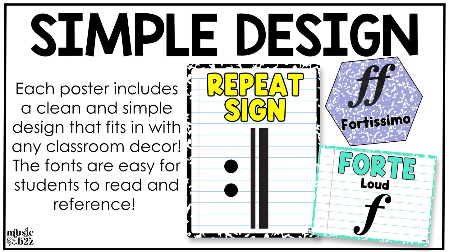 Bright Composition Music Symbols & Dynamics Posters Elementary Music Classroom Decor