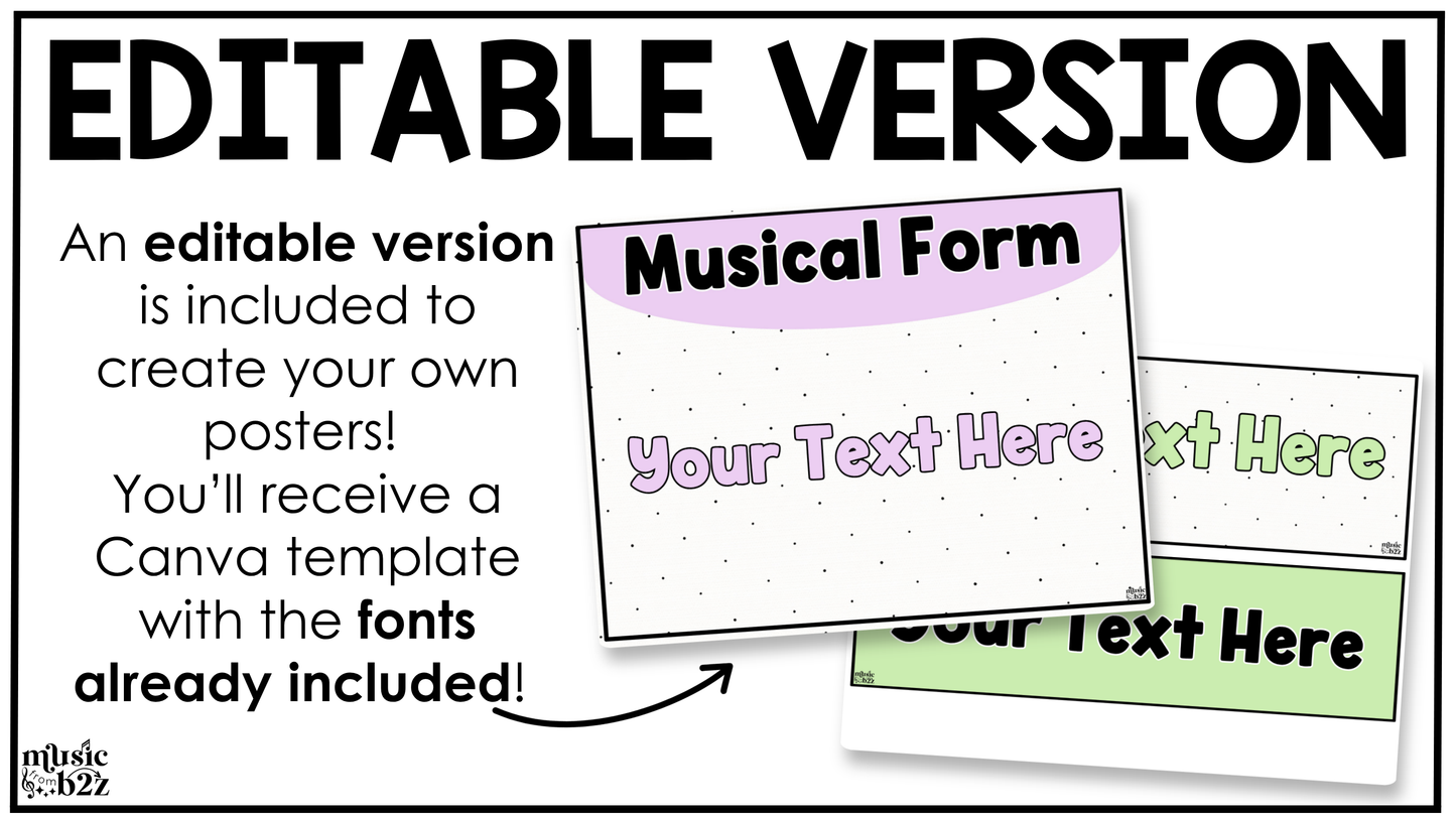 Pastel Music Tempo & Form Posters Elementary Music Classroom Decor Editable