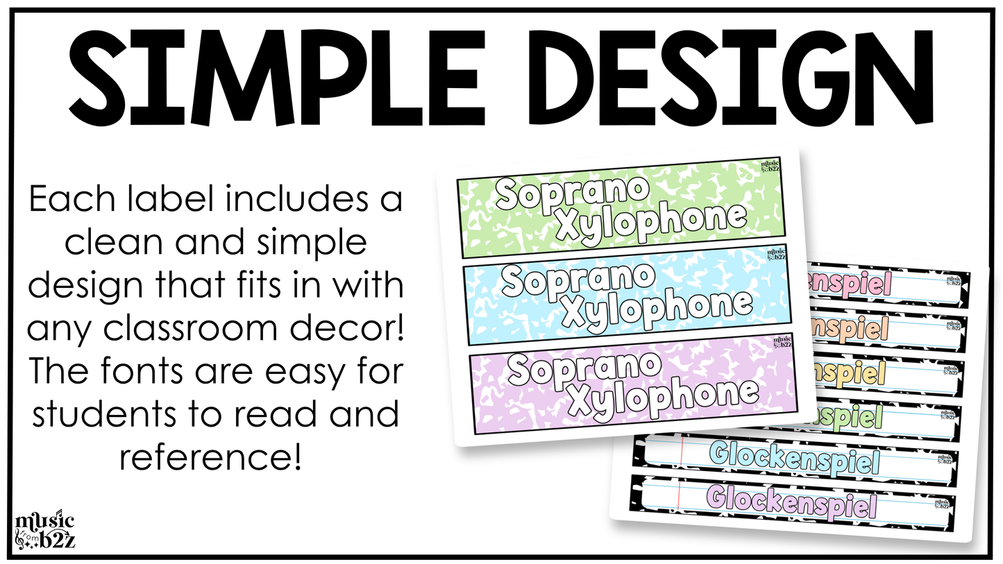 Pastel Composition Orff Instrument Labels Elementary Music Classroom Decor Music Posters