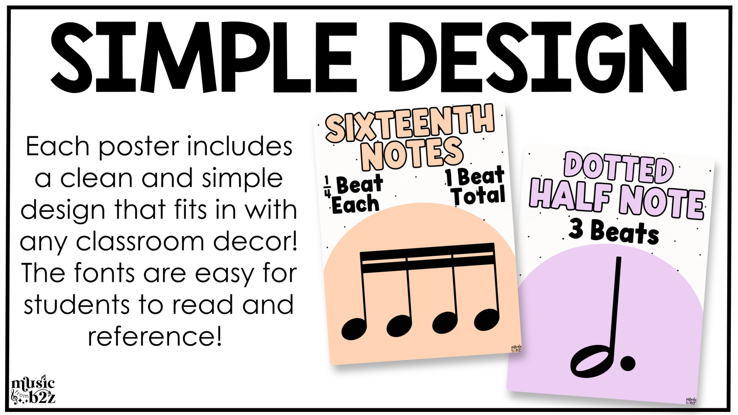 Pastel Note Value Posters Rhythm Durations Elementary Music Classroom Decor