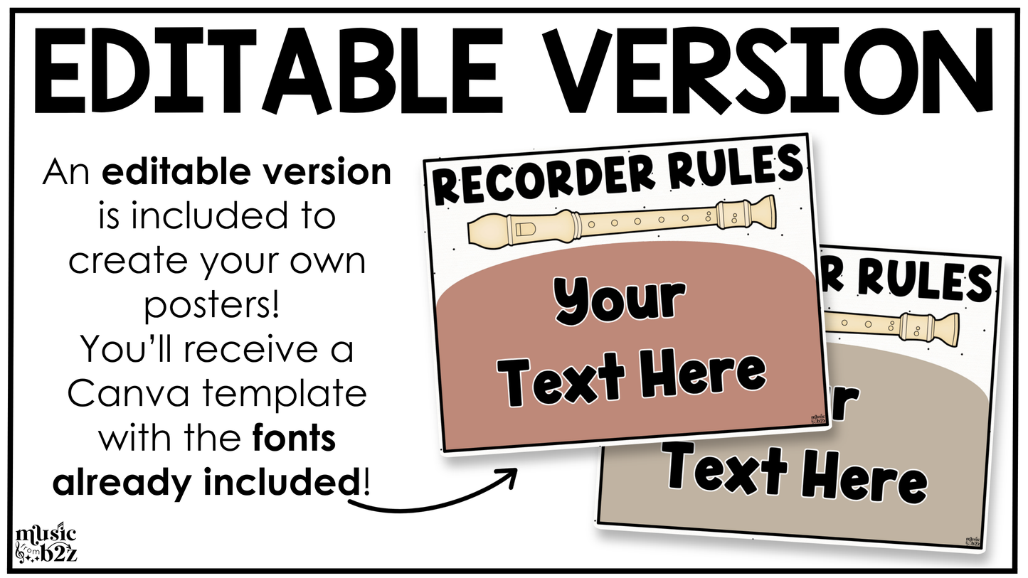 Neutral Recorder Fingering Charts & Rules Posters Music Classroom Decor