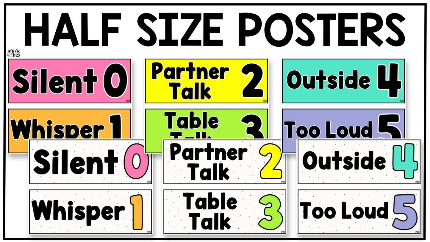 Bright Voice Level Volume Chart Posters Elementary Music Classroom Decor