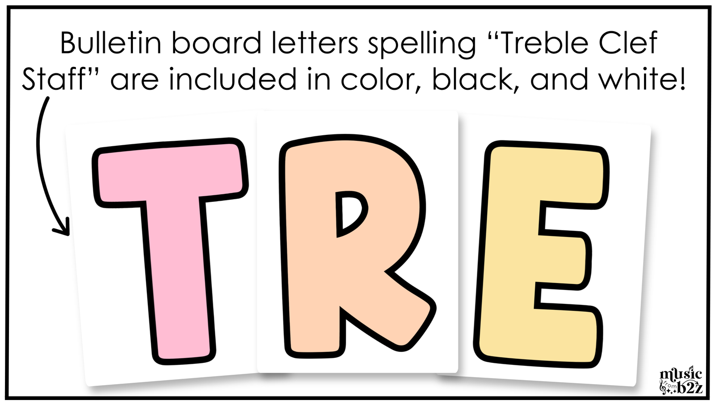 Pastel Treble Clef Bulletin Board Music Classroom Decor Lines & Spaces