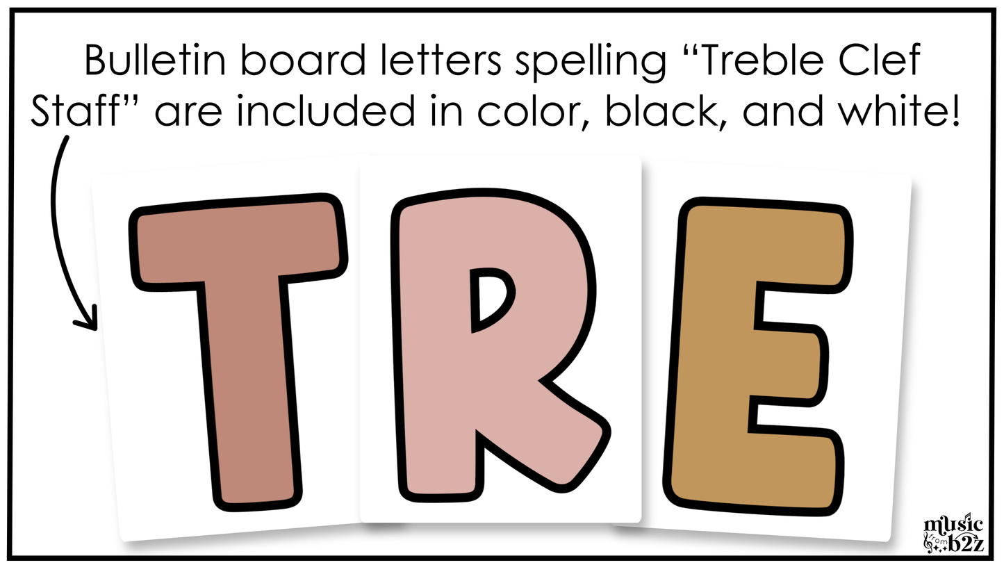 Neutral Treble Clef Bulletin Board Music Classroom Decor Lines & Spaces