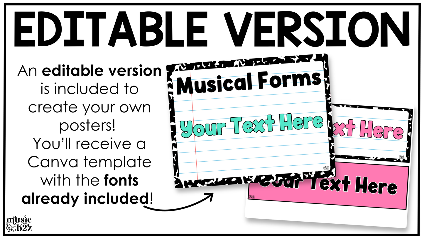 Bright Composition Music Tempo & Form Posters Elementary Music Classroom Decor Editable