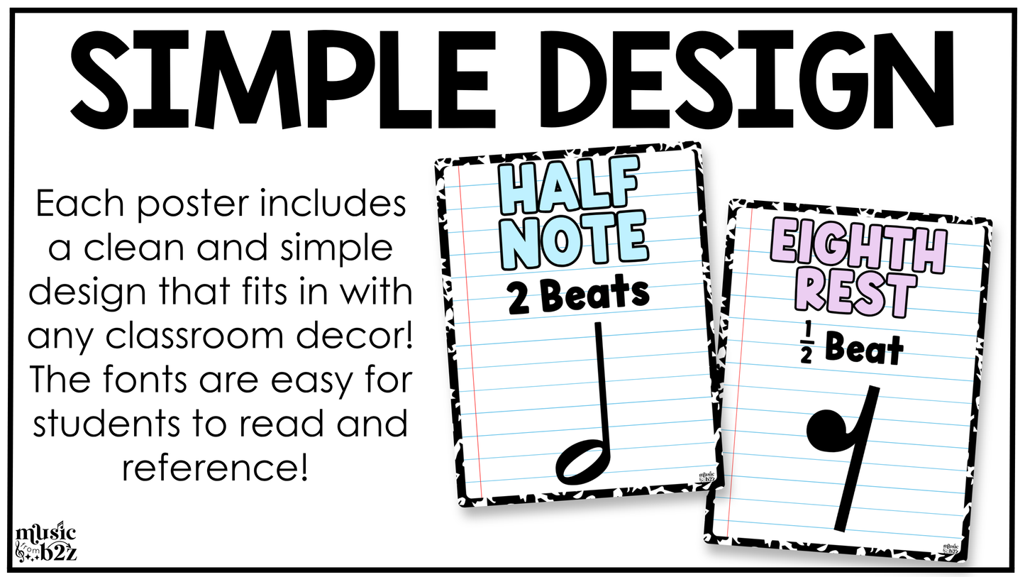 Pastel Composition Note Value Posters Rhythm Durations Elementary Music Classroom Decor