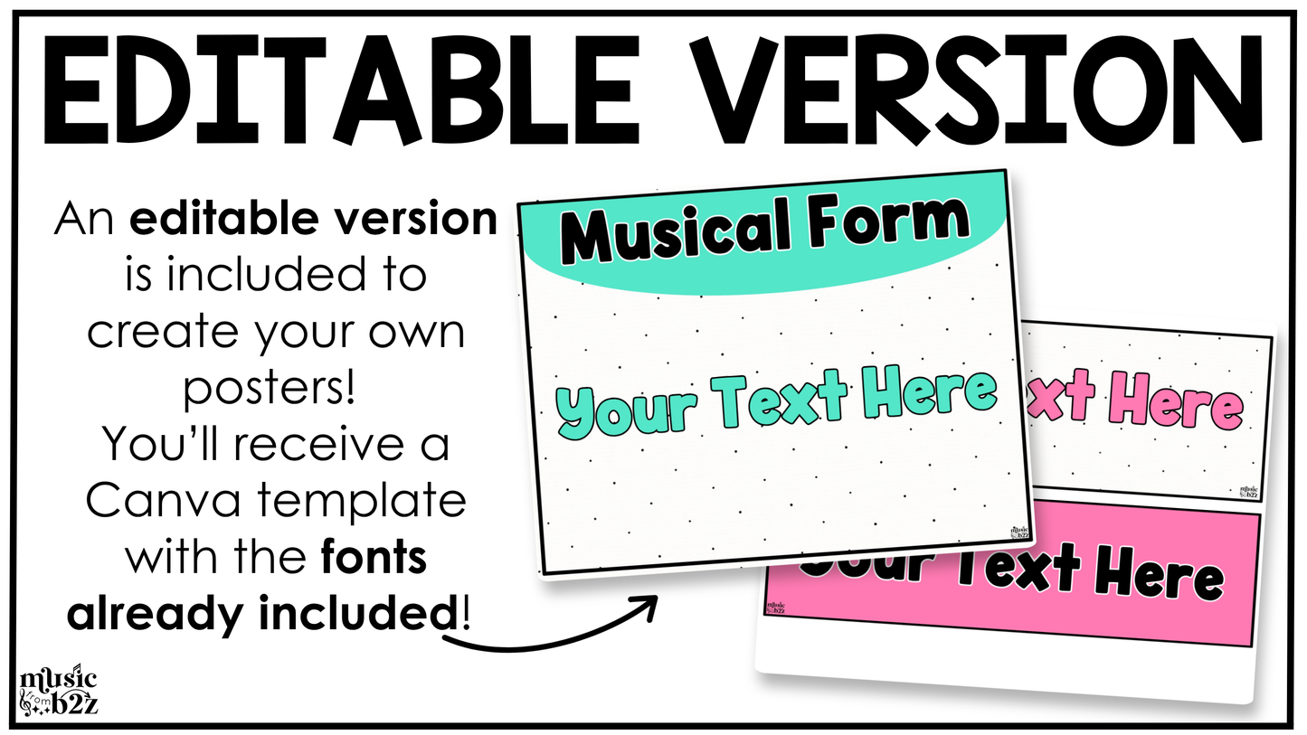 Bright Music Tempo & Form Posters Elementary Music Classroom Decor Editable