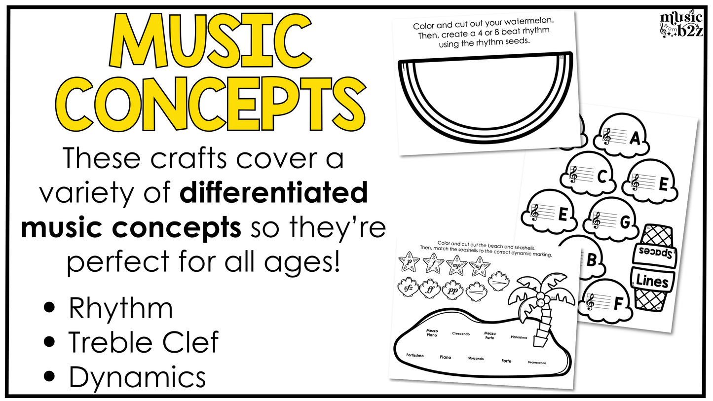 Summer Music Craft BUNDLE Summer Music Bulletin Board Music Sub Plan