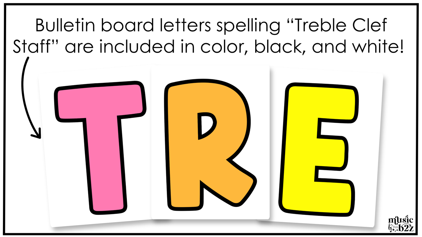 Bright Treble Clef Bulletin Board Music Classroom Decor Lines & Spaces