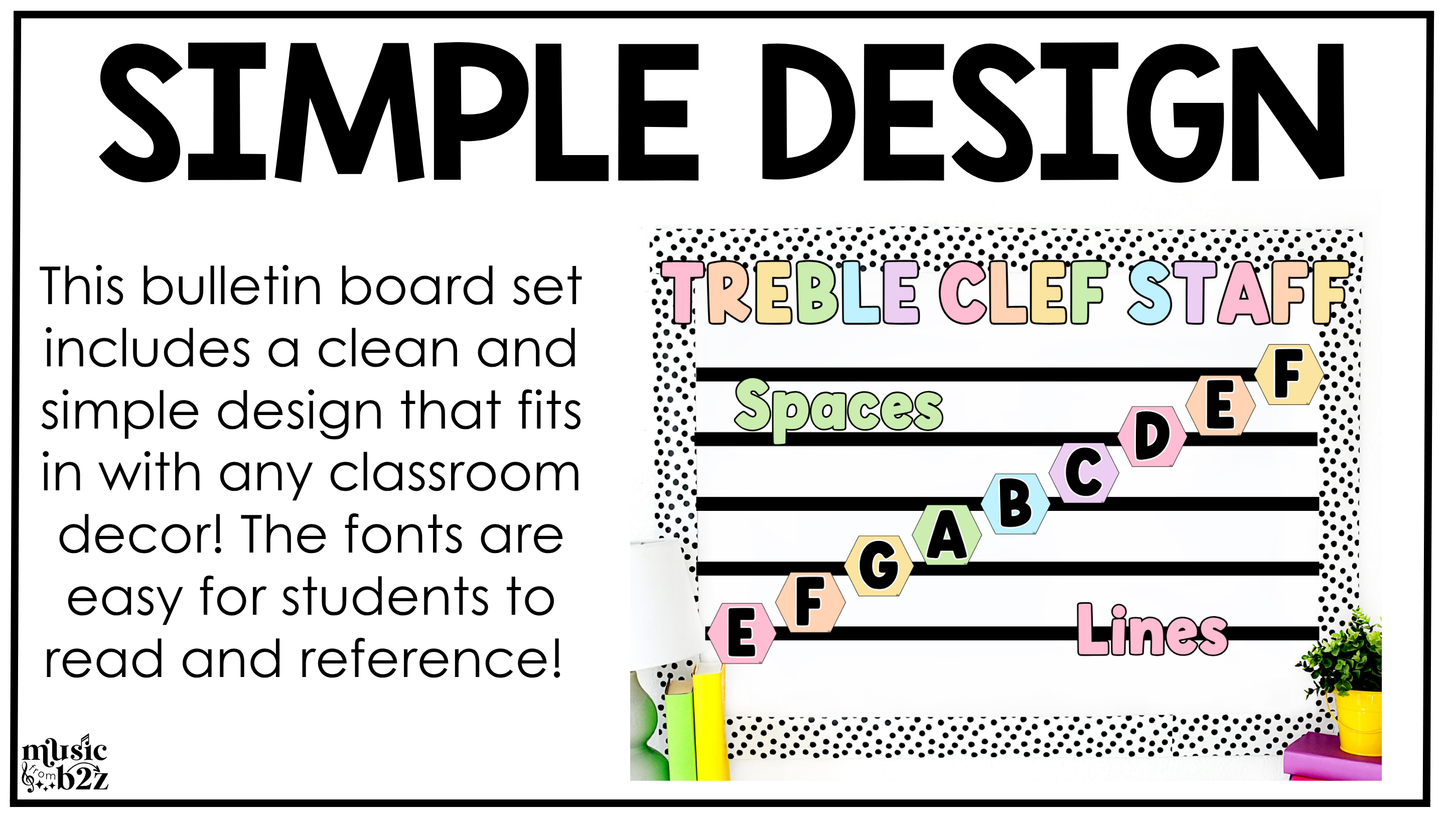Pastel Treble Clef Bulletin Board Music Classroom Decor Lines & Spaces