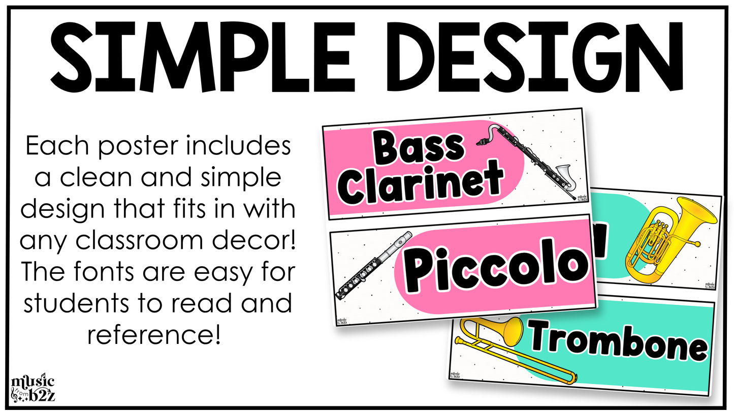 Bright Instrument Families of the Orchestra Posters Elementary Music Classroom Decor
