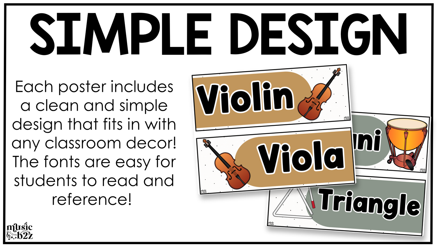 Neutral Instrument Families of the Orchestra Posters Elementary Music Classroom Decor