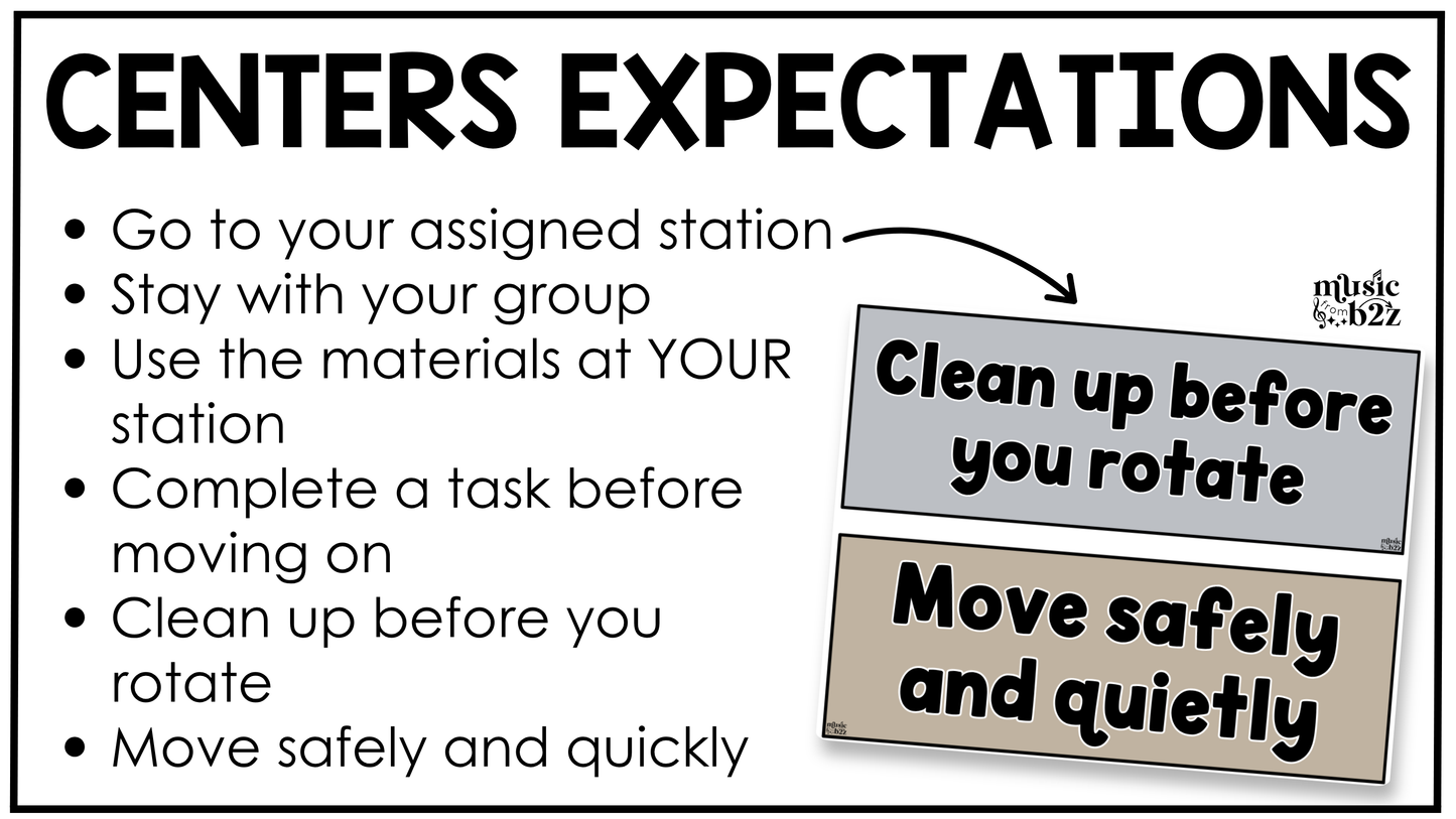 Neutral Music Rules & Expectations Posters Elementary Music Classroom Decor