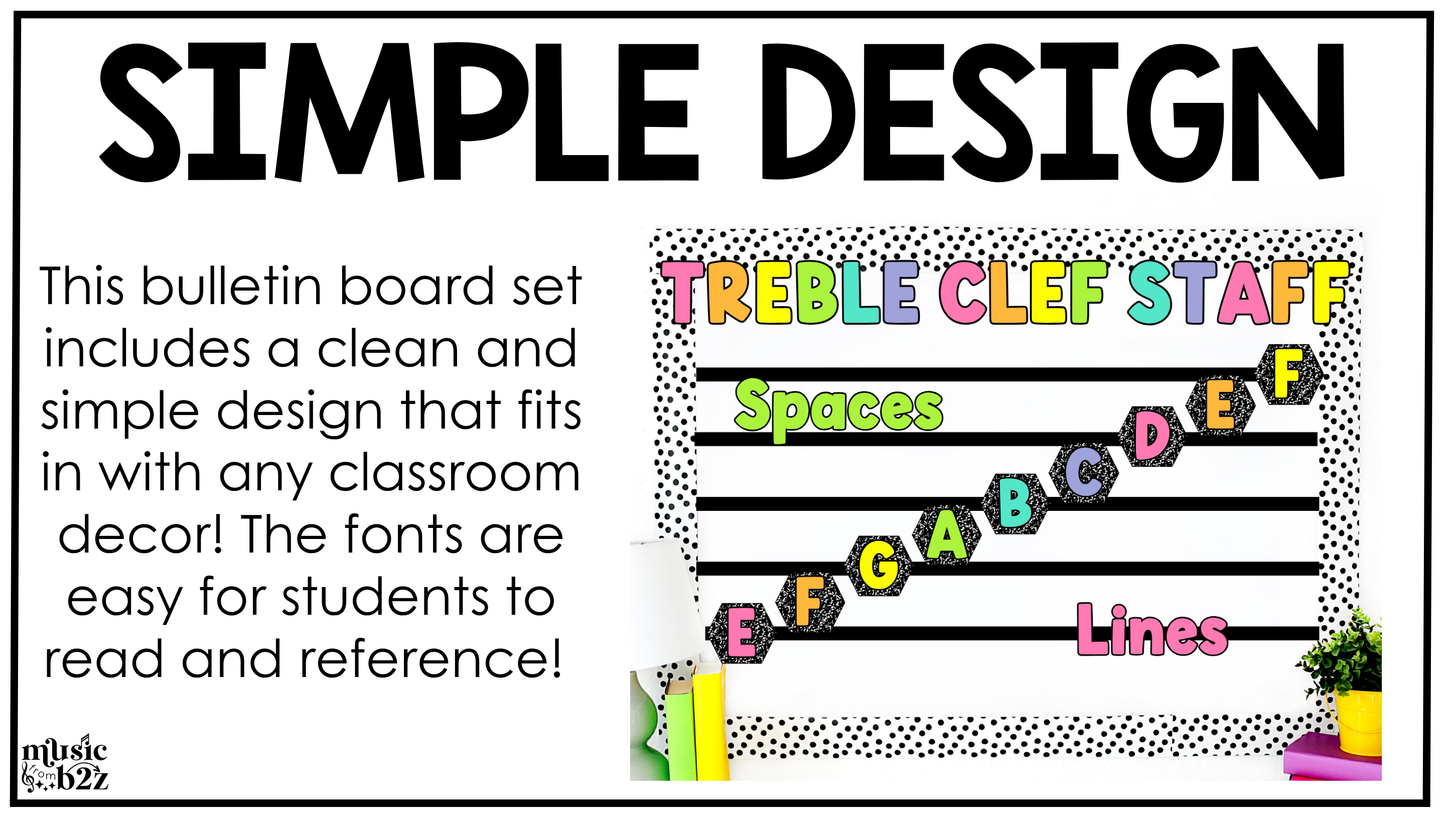 Bright Composition Treble Clef Bulletin Board Music Classroom Decor Lines & Spaces
